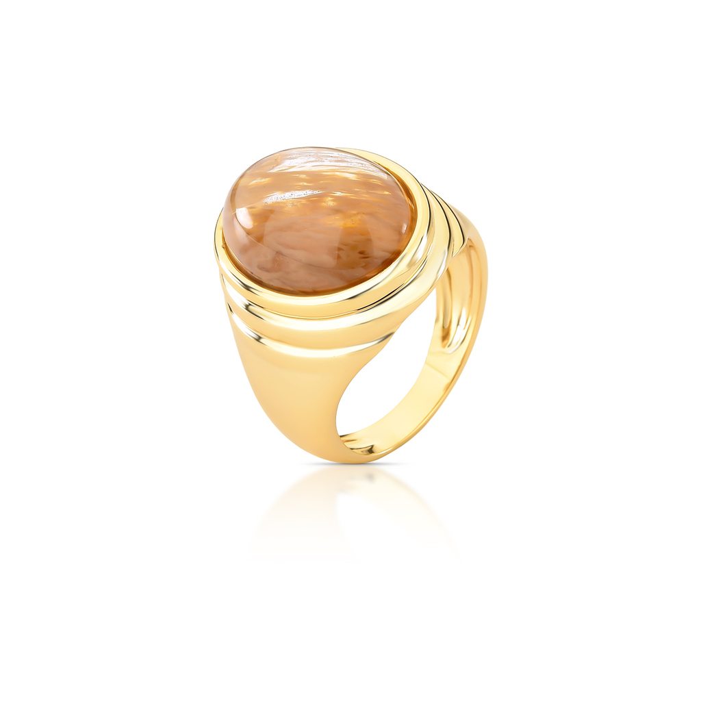 Foto do Produto ANEL PEDRA RUTILO INGLES OVAL BEGE TAM 20 - Tamanhos - DOURADO